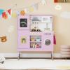 GLACER Play Kitchen, Wooden Pretend Play Toy with Range Hood, Blackboard, Microwave, Ice Maker, Telephone, Stove, Washing Machine, Kids Kitchen Playset for Little One Boys & Girls (Pink+Golden) view 2