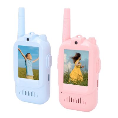 fosa Kids Video Walkie Talkie with Camera, Mini Phone 2 Way Radio with Voice Changer & Real Time Video Call, Long Range, Rechargeable, Toy for Ages 3-12 (2 Pack)