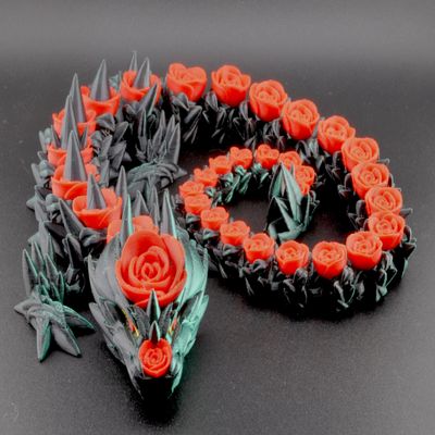 Articulated Rose Dragon Figurine  3D Printed Fantasy Dragon with Rose Details, Flexible Collectible Gift, Small/Medium/Large Sizes, Handmade Desk Decor (Large)