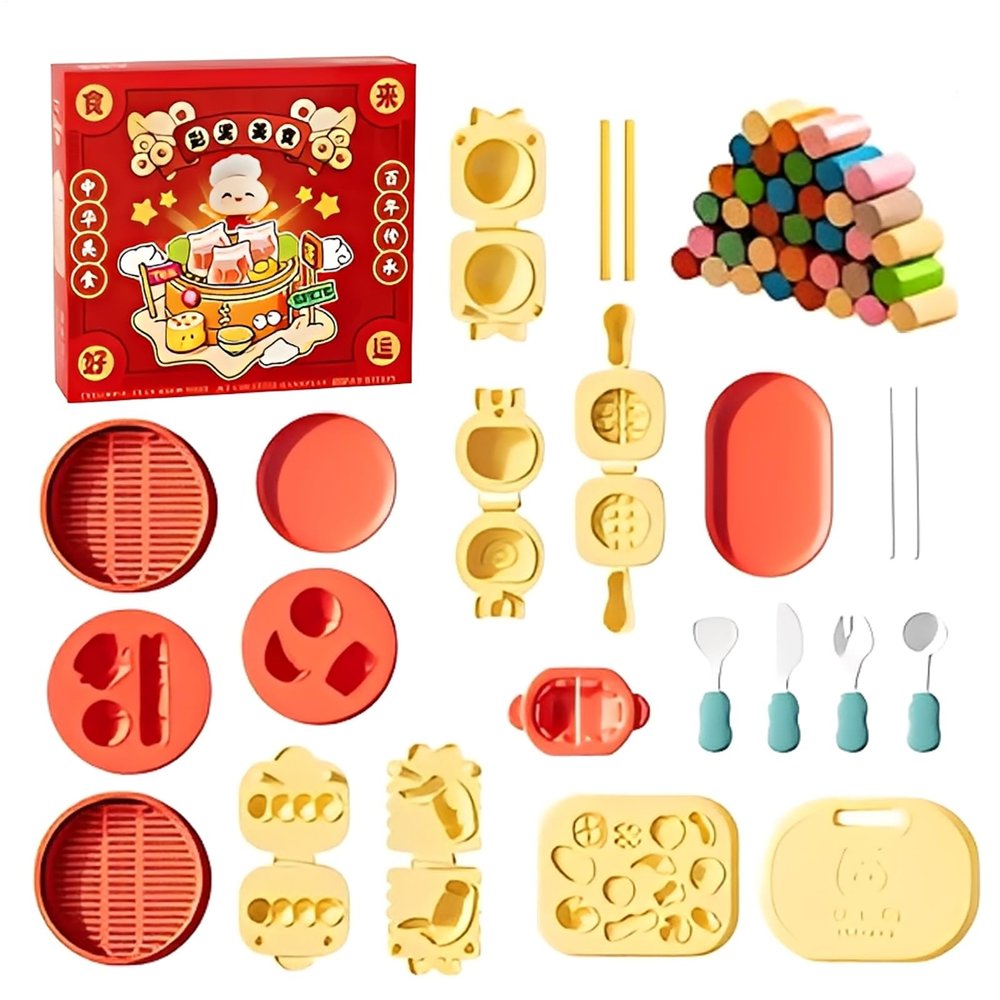 Clay Set | DIY Art With Chinese Kitchen Theme | Imitation Toy Food,For Boys And Girls, Party Activities, Classroom And Stocking Stuffers On Holiday