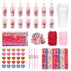 25 Set Valentines Party Favors Cup Set, Classroom Valentine Gifts Include Cups, Lids, Straws, Pencil, Erasers, Sticke, Slap Bracelets, Affia Grass, Valentine's Day Stationery Gifts Bulk from Teacher view 1