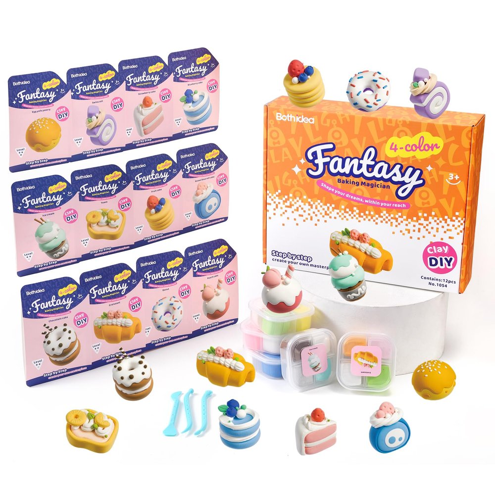 Both Idea Air Dry Clay Kit for Kids, 12-Piece Modeling Clay Sculpting Set, Ultra Light & Soft Non-Sticky, DIY Art Crafts for School Projects & Party Favors, Safe Gift for Boys & Girls