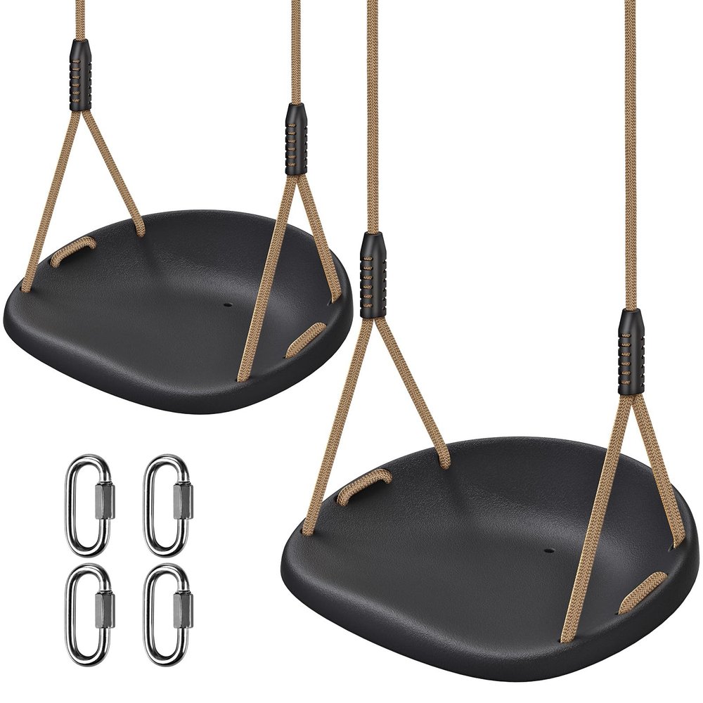 SELEWARE Heavy Duty Swing Seat for Adults Kids Tree Swing with Weather Proof Ropes Swing Set Accessories for Backyard Patio Garden Playground, Height Adjustable (Black, 2 Pack)