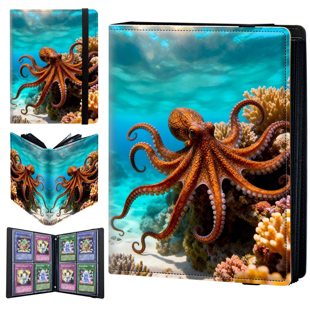 4 Pocket Trading Card Binder 160 Side Loading Pocket Album with Sea Octopus Pattern Design Card Binder for Sports Cards & Game Cards