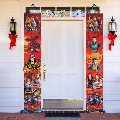 2Pcs Stranger Season 5 Things Birthday party Porch Sign Door Hanging Banner Birthday Party Supplies for Wall Decorations