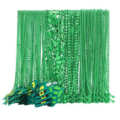 Becfupo 200 Pack St. Patricks' Day Beads Necklaces Bulk, Shamrock Necklaces Green Beaded Necklaces With Pendants For Irish St. Patricks Party Decorations