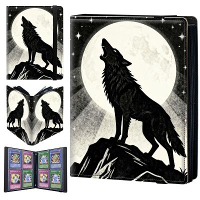 4 Pocket Trading Card Binder 240 Side Loading Pocket Album with Mountain Moon Wolf Pattern Design Card Binder for Sports Cards & Game Cards