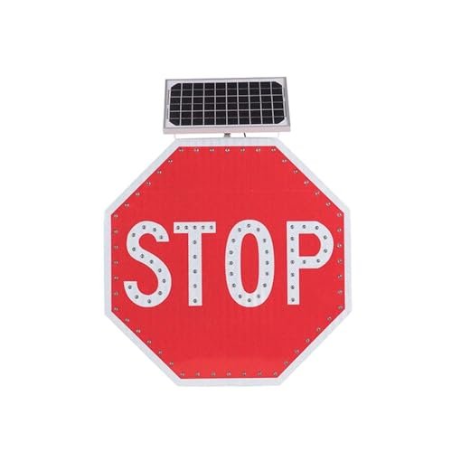 24" Solar Powered LED Flashing Stop Sign - Aluminum Octagon Traffic Warning Sign with Blinking Red Light for Enhanced Road Safety and Visibility