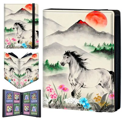 4 Pocket Trading Card Binder 160 Side Loading Pocket Album with Mountain Flowers Horse Pattern Design Card Binder for Sports Cards & Game Cards