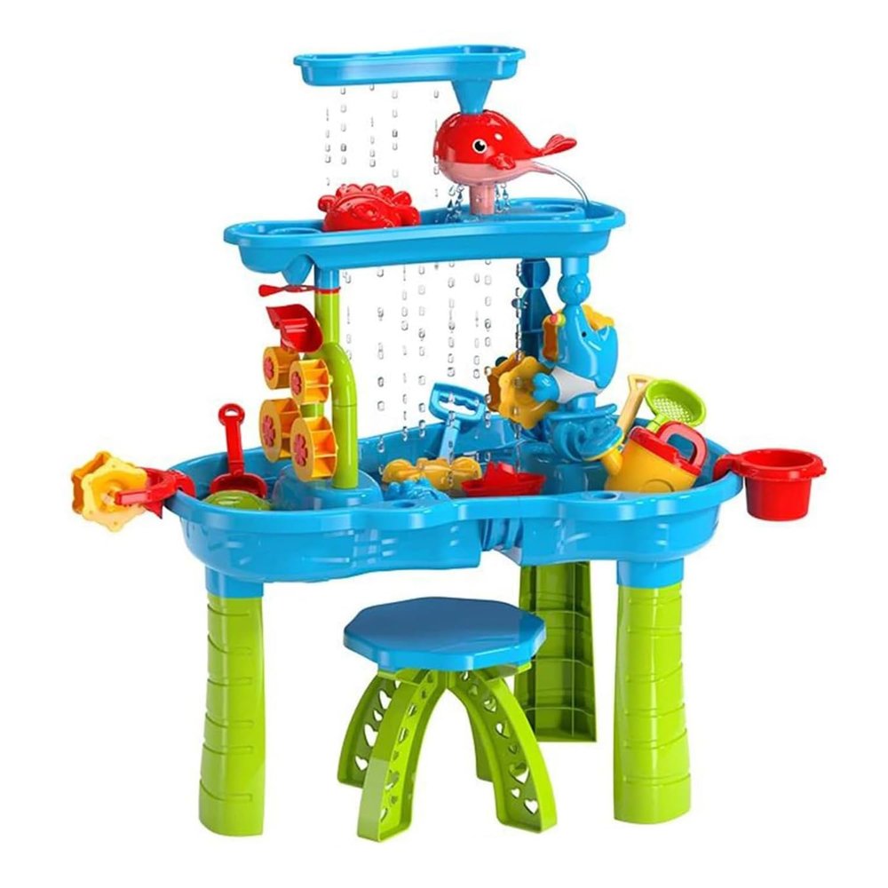 Moclever 3-Tier Sand and Water Table for Kids,Toddler Water Activity Table Rain Showers Play Table Toy for Boys and Girls 3-6 Years Old Sensory Exercise Friendship Building for Fun Water Play