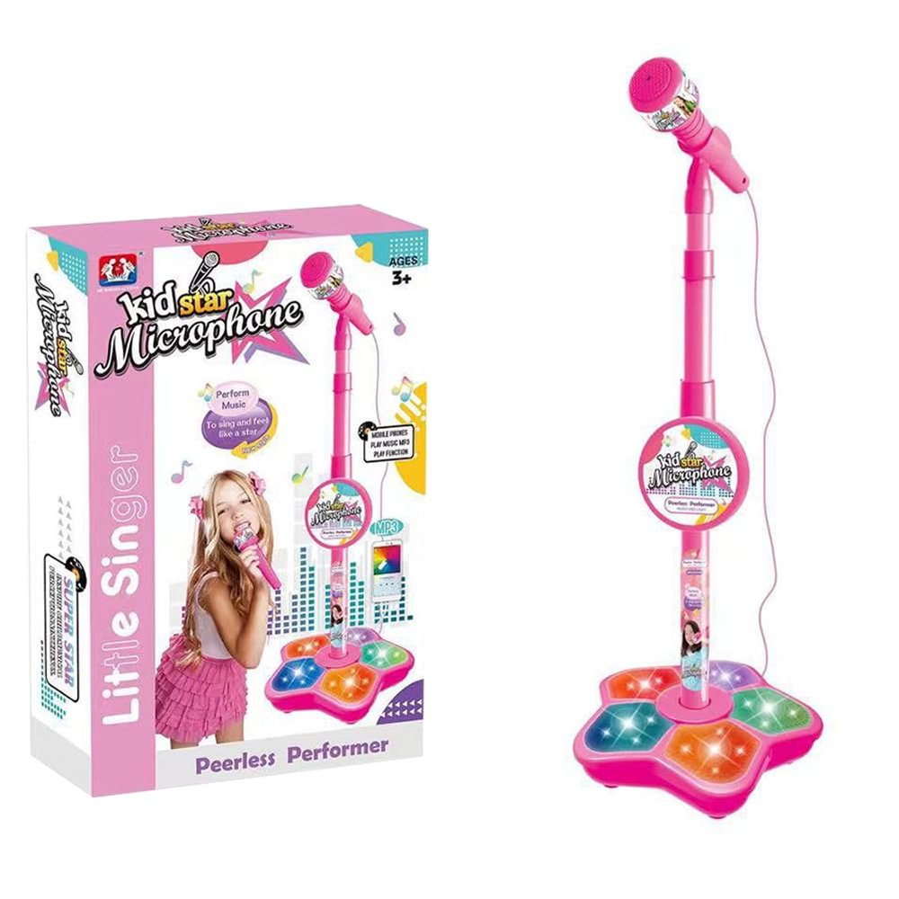 2026 New Kids Star Microphone with Stand - Portable Karaoke Machine Toy with Built-in Music, Colorful Lights & Echo Effects, Adjustable Height for Singing, Music Play