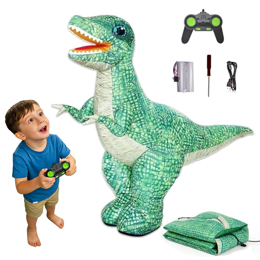 Inflatable Dinosaur, Inflatable Remote Control Dinosaur Toy, Large RC Inflatables Walking Dino with 20s Fast Inflation & Deflation, 360 Rotating Movement, Rechargeable Indoor Outdoor Toy (Large)