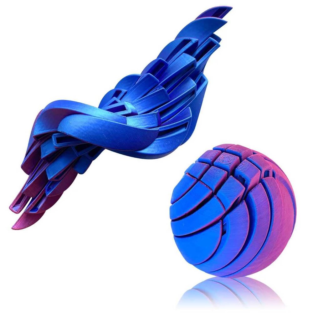 3D Printed Slime Ball Fidget Toy Gear Ball Liquid Flow Sensory Sphere Fidget Toy for Anxiety and Stress Relief Office Home Travel(Red Blue)