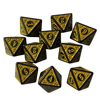 10Pcs 8 Sided Dices Set Acrylic D8 Polyhedral Dice 15mm for Role Playing Game RPG Party Bar Card Game- Yellow