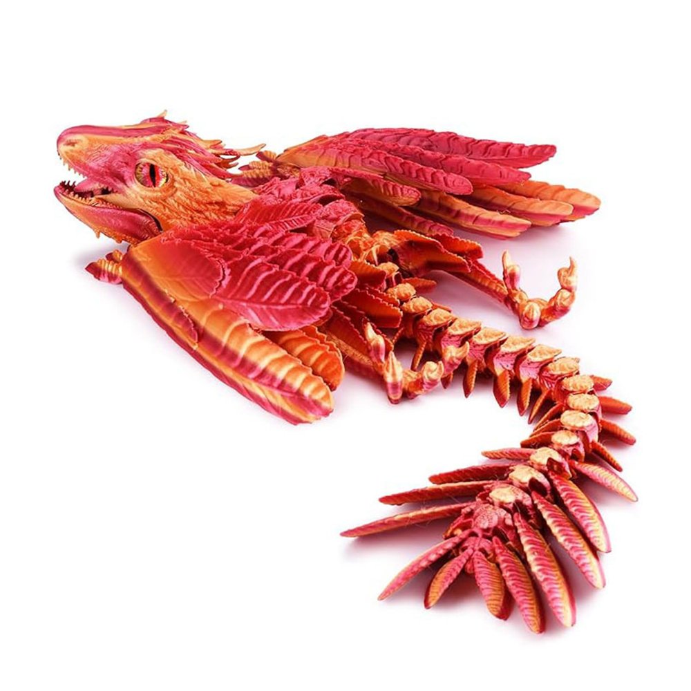 3-d Printed Dragon 3-d Printed Toys Feathered Dragon Articulated for Home Office Executive Desk Decoration Surprise Fantasy Gifts-Red and Gold Gradient||29cm/11.4in