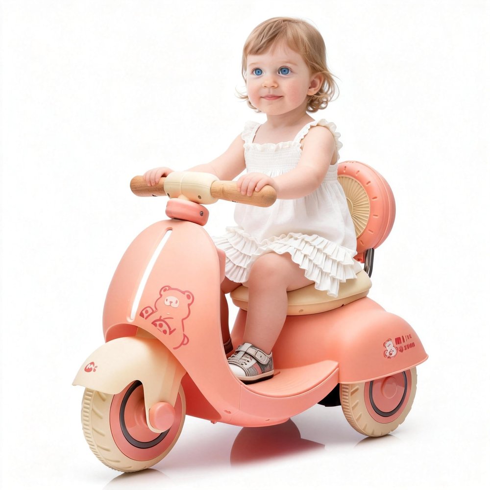 12V Kids Ride On Electric Motorcycle Toddler Scooter - 3-Wheel Stable, Parent Remote, Wooden Handle, Dual Motor Soft Start, Anti-Slip Wheels, Bluetooth Lights, ASTM/CPC for 3-6 Years (Pink)