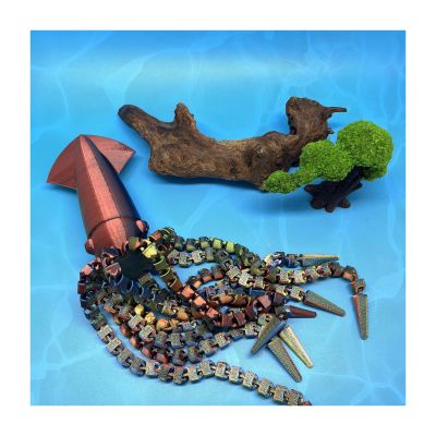 3D Printer Toys Fidget Animals Deep Sea Squid 32cm/12.6in Articulated for Home Office Executive Desk Decoration Surprise Fantasy Gifts-Red Blue Gold
