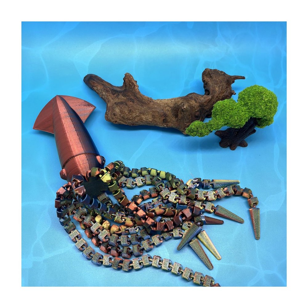 3D Printer Toys Fidget Animals Deep Sea Squid 32cm/12.6in Articulated for Home Office Executive Desk Decoration Surprise Fantasy Gifts-Red Blue Gold