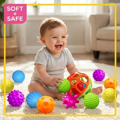ROHSCE Montessori Sensory Balls 12 Pack & Baby Rattle Set, BPA Free Textured Massage Soft Toys for Toddlers 1-3, Colorful Hand Catching Gift for Infants 6-12 Months