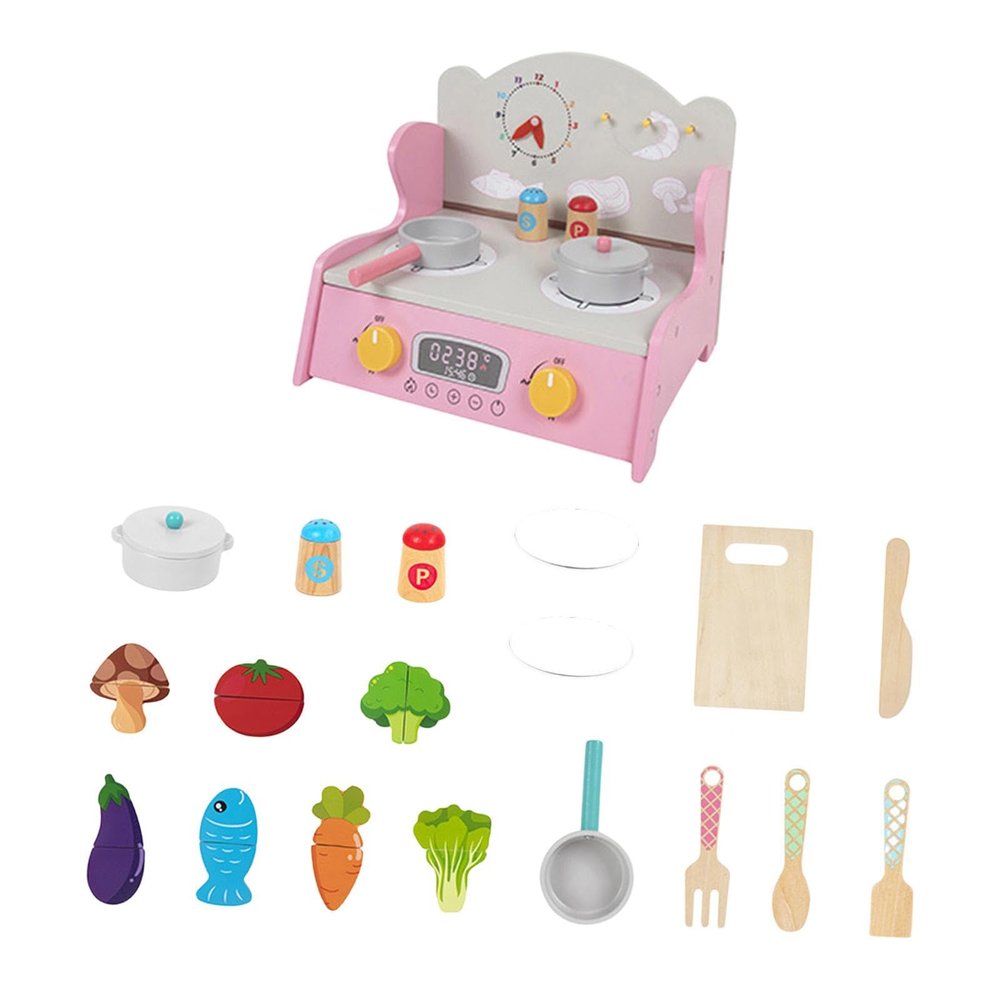 Wooden Play Kitchen Set Pretend Play Cooking & Baking Kit for Preschool Kindergarten Fine Motor Skills Birthday Gift- Set B