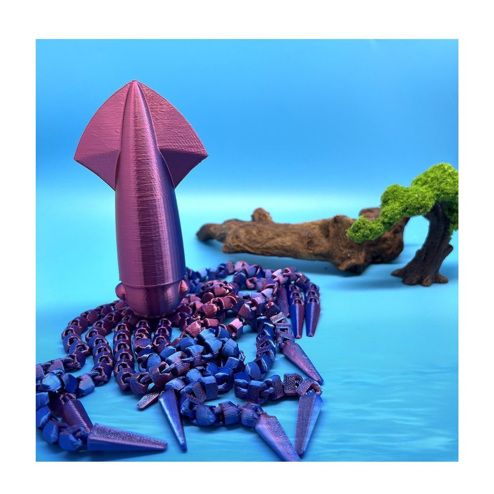 3D Printer Toys Fidget Animals Deep Sea Squid 32cm/12.6in Articulated for Home Office Executive Desk Decoration Surprise Fantasy Gifts-Blue Purple