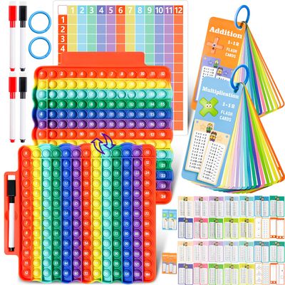 Addition Flash Cards + Multiplication Flash Cards + Math Board, Math Flash Cards & Chart, Times Table Manipulatives for Preschoolers 3rd,4th,5th,6th Grade