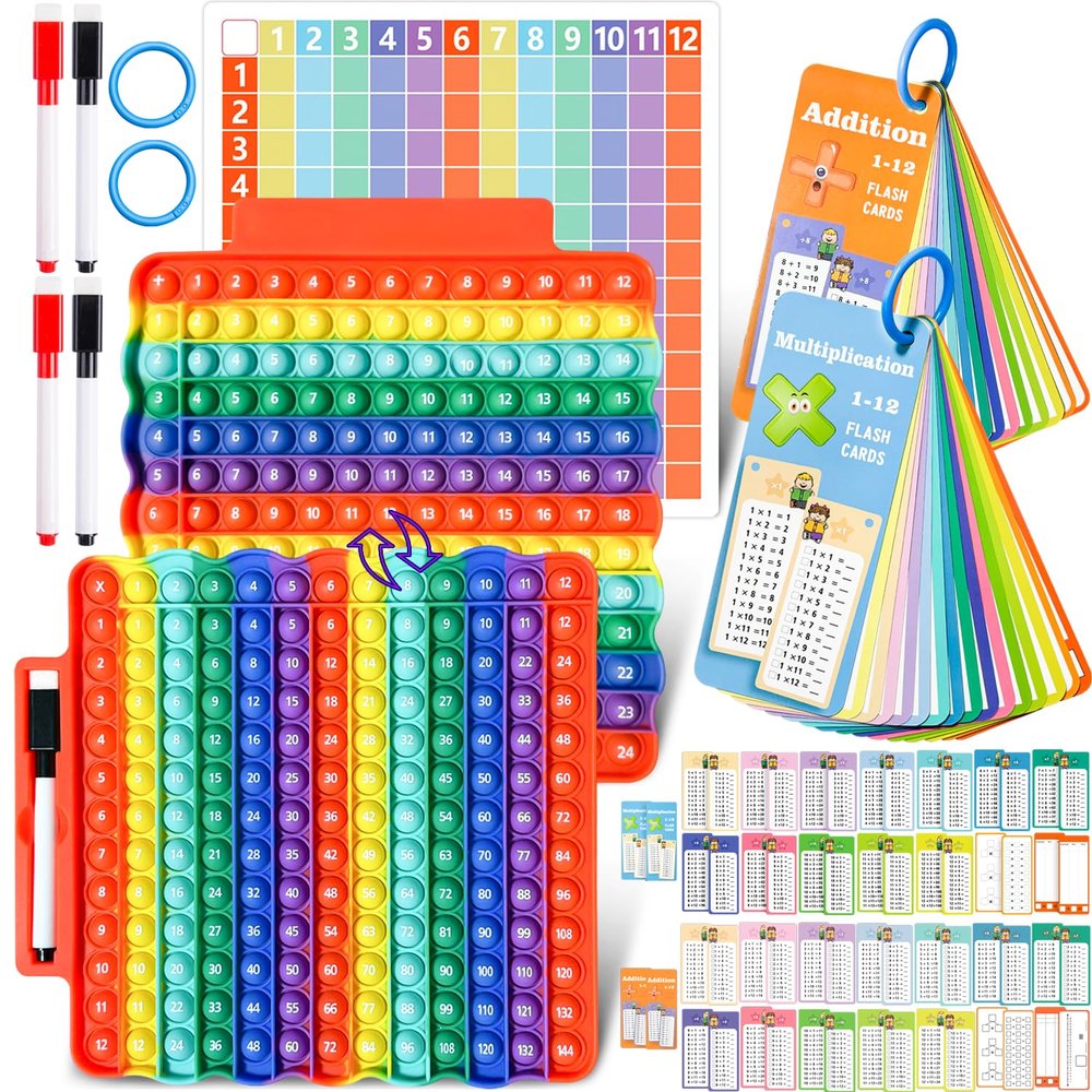 Addition Flash Cards + Multiplication Flash Cards + Math Board, Math Flash Cards & Chart, Times Table Manipulatives for Preschoolers 3rd,4th,5th,6th Grade