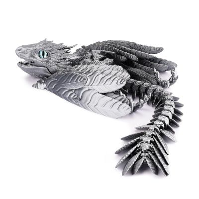 3-d Printed Dragon 3-d Printed Toys Feathered Dragon Articulated for Home Office Executive Desk Decoration Surprise Fantasy Gifts-Silk Silver||29cm/11.4in
