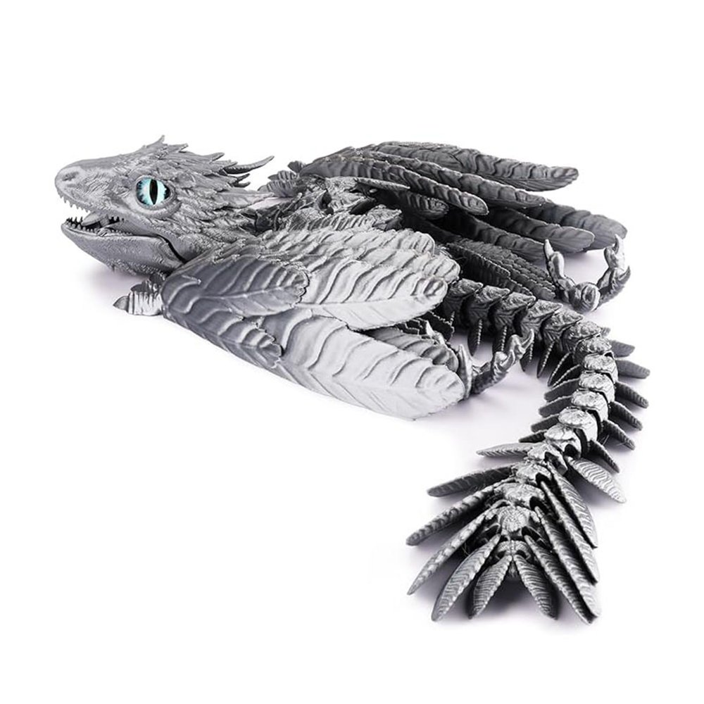 3-d Printed Dragon 3-d Printed Toys Feathered Dragon Articulated for Home Office Executive Desk Decoration Surprise Fantasy Gifts-Silk Silver||29cm/11.4in