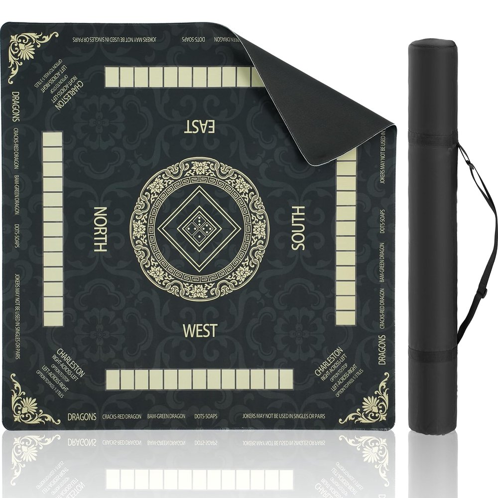 Viluda Thick Mahjong Mat 32.68"x32.68",Noise-Reducing Anti-Slip & Durable Table Cover with Carrying Bag for Mahjong, Poker, Card Games, Board Games, Dominoes - Black