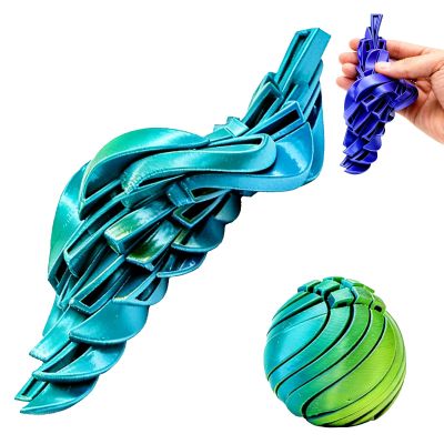 3D Printed Slime Ball Fidget Toy, Gear Sphere Twistable Sensory Fidget Sphere, Hypnotic Spinner Desk Toy for Office, Home, School and Travel (Blue-Green Gradient, Small)