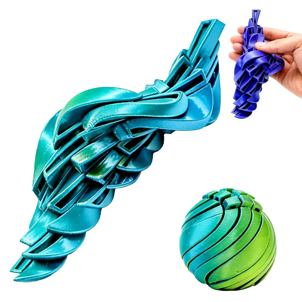 3D Printed Slime Ball Fidget Toy, Gear Sphere Twistable Sensory Fidget Sphere, Hypnotic Spinner Desk Toy for Office, Home, School and Travel (Blue-Green Gradient, Small)