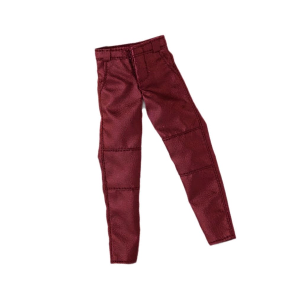 1/12 Scale Male Action Figure Trousers, Red PU Leather Pants for 1:12 Doll Clothes, Collectible Miniature Costume Accessory