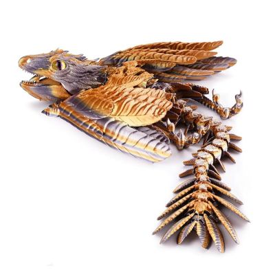 3-d Printed Dragon 3-d Printed Toys Feathered Dragon Articulated for Home Office Executive Desk Decoration Surprise Fantasy Gifts-Gold and Silver Gradient||29cm/11.4in
