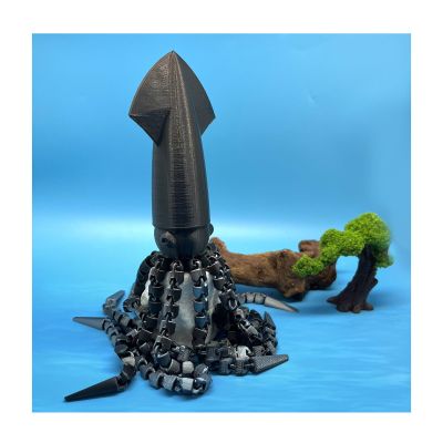 3D Printer Toys Fidget Animals Deep Sea Squid 32cm/12.6in Articulated for Home Office Executive Desk Decoration Surprise Fantasy Gifts-Black Silver
