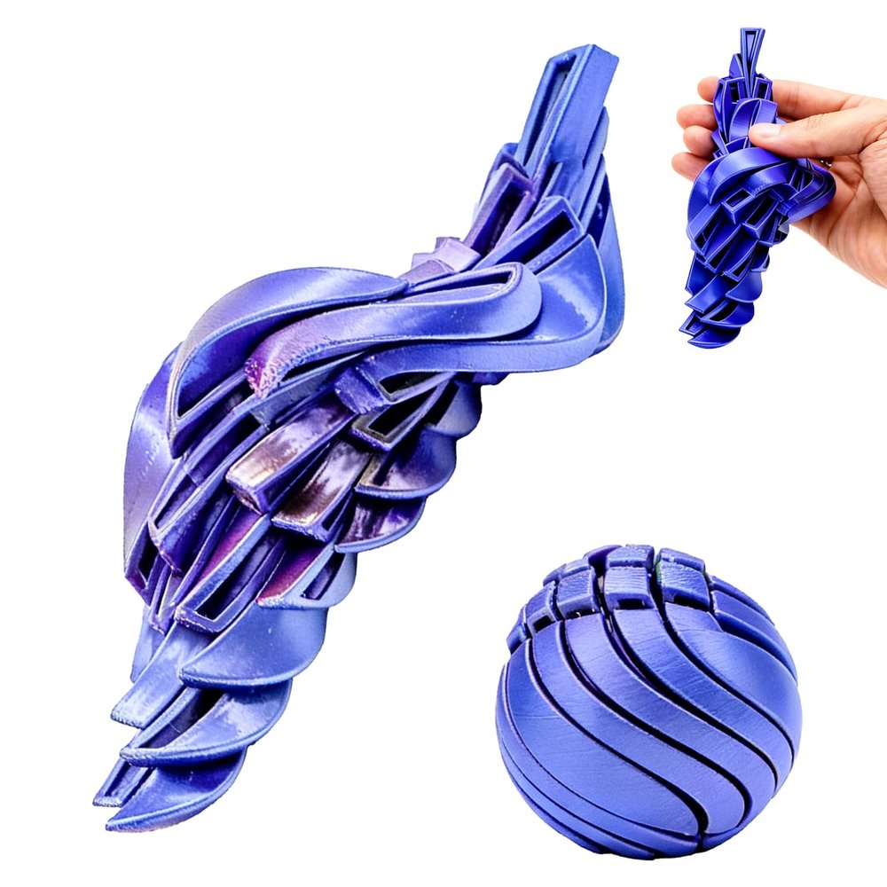 3D Printed Slime Ball Fidget Toy, Gear Sphere Twistable Sensory Fidget Sphere, Hypnotic Spinner Desk Toy for Office, Home, School and Travel (Blue-Silver Gradient, Small)