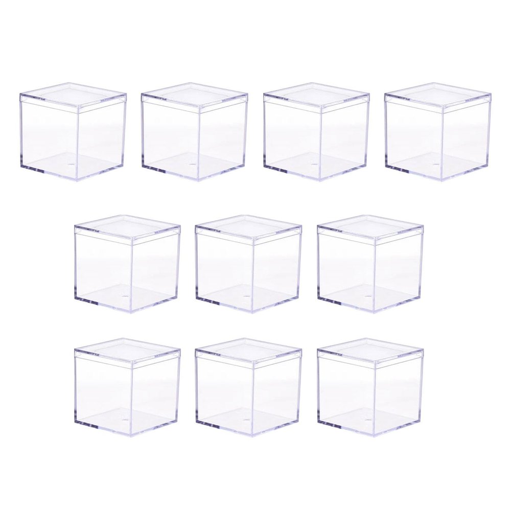 10x Mini Acrylic Display Case Organizer, Clear Container Cube for Dolls Toys Collectibles Crafts Protection, Multiuse Retail- 4.5x4.5x4.5cm