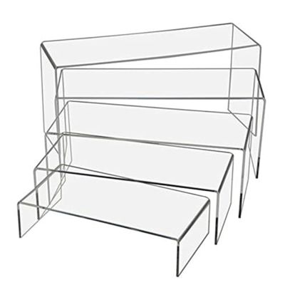Pryntopha Pack of 5 Acrylic Display Risers Stand Large Clear Shelves Racks for Cupcake Figures Toy Collectibles Perfumes and More Tiered Display Shelf