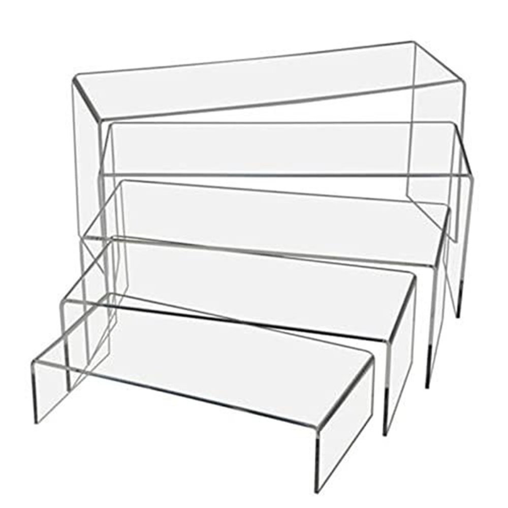 Pryntopha Pack of 5 Acrylic Display Risers Stand Large Clear Shelves Racks for Cupcake Figures Toy Collectibles Perfumes and More Tiered Display Shelf