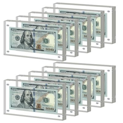 10Pcs Dollar Bill Frame Display Acrylic Dollar Bill Holder 3.9X7.8Inch for Dollar Bill Display Case Magnet Currency Display Frame Self Standing for Money Ticket Picture Photos (10)