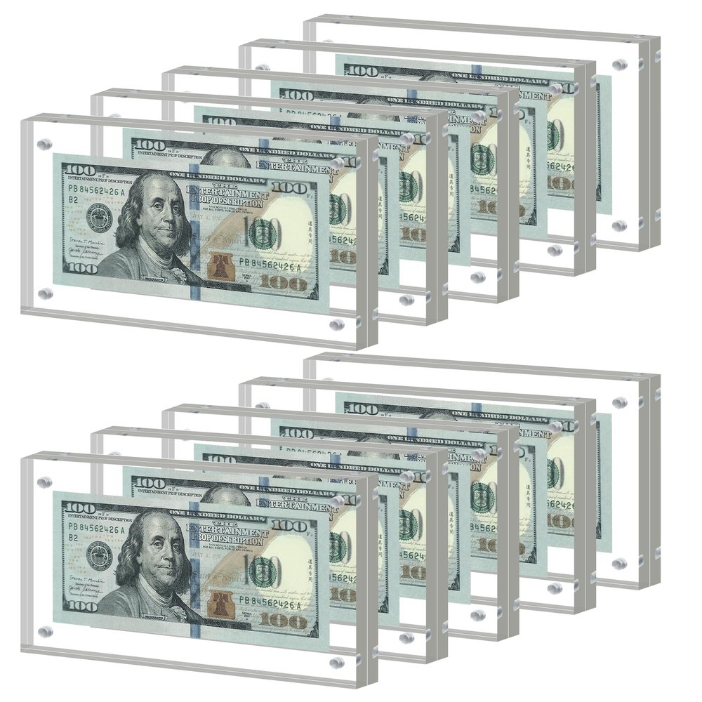 10Pcs Dollar Bill Frame Display Acrylic Dollar Bill Holder 3.9X7.8Inch for Dollar Bill Display Case Magnet Currency Display Frame Self Standing for Money Ticket Picture Photos (10)