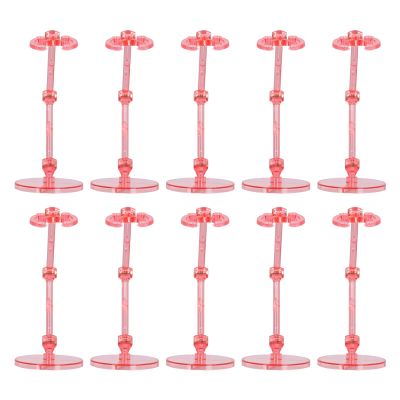 10PCS Action Figure Stand, Plastic Translucent Doll Model Support Base, Display Holder for 6 Inch Figures with 30 Accessories, 40 Screws and Nuts, Compatible with SD BB Dolls and F (Transparent Pink)