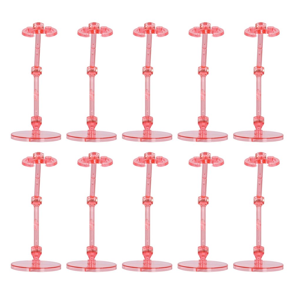 10PCS Action Figure Stand, Plastic Translucent Doll Model Support Base, Display Holder for 6 Inch Figures with 30 Accessories, 40 Screws and Nuts, Compatible with SD BB Dolls and F (Transparent Pink)