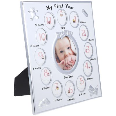 ARTSEWPLY 12 Months Photo Frame Growth Record Keepsake Frame for Newborn with White Display Rack for First Year Pictures and Birthday Memories