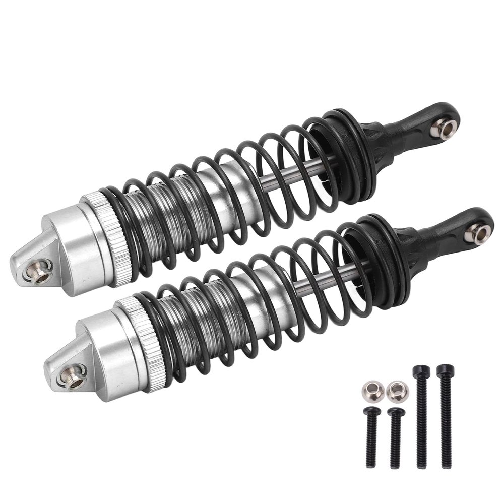 2Pcs Front Rear Shock Absorbers for JLB 1/10 Car Truck Series, Aluminum Alloy RC Shock Absorber, High Elasticity Spring with Adjustable Preload, Durable Shock Damper for Rough Terr (Silver)