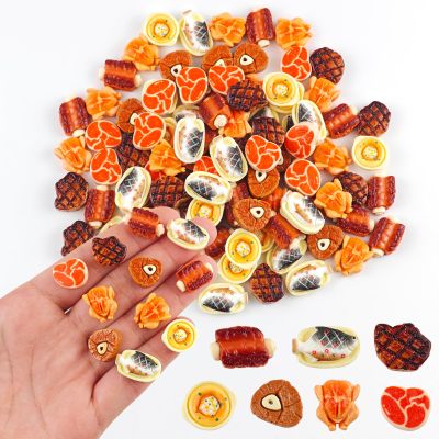 100 Pieces Tiny Meat for Dollhouse Miniatures Resin Food for Crafts Mini Food Decor for Dollhouse Mini Kitchen Fairy Garden Micro Landscaping Decoration