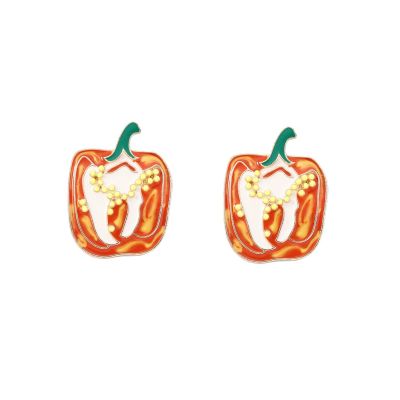 3.8 * 3cm Retro Cartoon Pumpkin Halloween Themed Earrings,orange,3.8 * 3cm