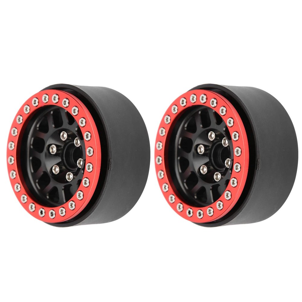 2Pcs 1.9in RC Car Aluminum Alloy Wheel Hub, Replacement RC Metal Hub with 12 - Point Square Hole, High Strength Durable Accessory for HSP Redcat HPI Axial Brand Cars (Red Black)