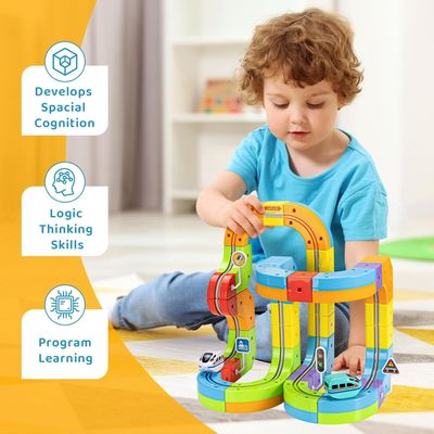 Electric Train Set Flexible Race Track for Kids 4 5 6 7 8, Car Track for Toddlers 3-5, Building Toy Train Track Gravity-Defying 3D Embedded Layouts & Motorized Car, STEM Learning Gift (Mixed)