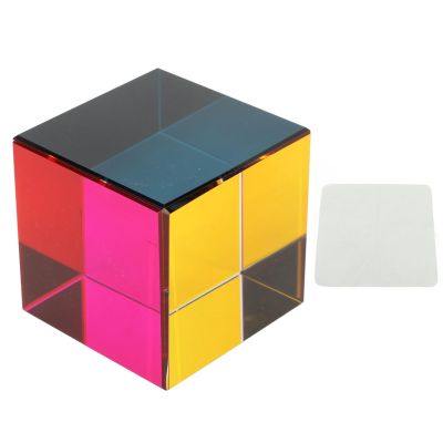 Color Cube Optical Prism, 6 Sides Glass Cube for Light Refraction, Mixing Colour Cube with Wiping Cloth, Physics Educational Toy for Kids Adults, Perfect for Home Decor Photography (60mm)